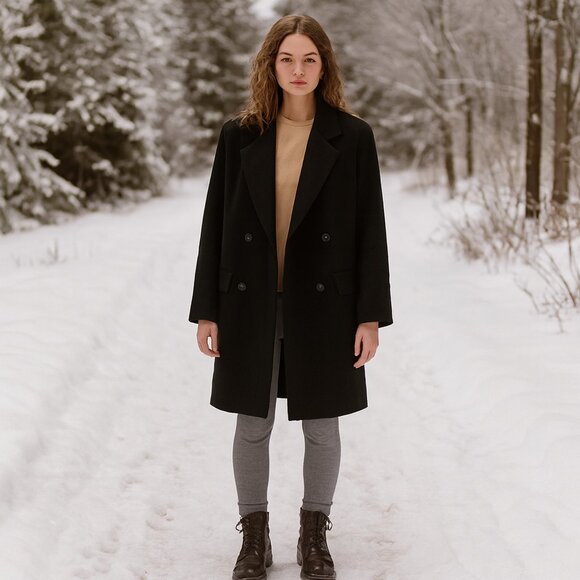 London Fog Jackets & Blazers - London Fog Black Double-Breasted Pea Coat Size 10 Wool